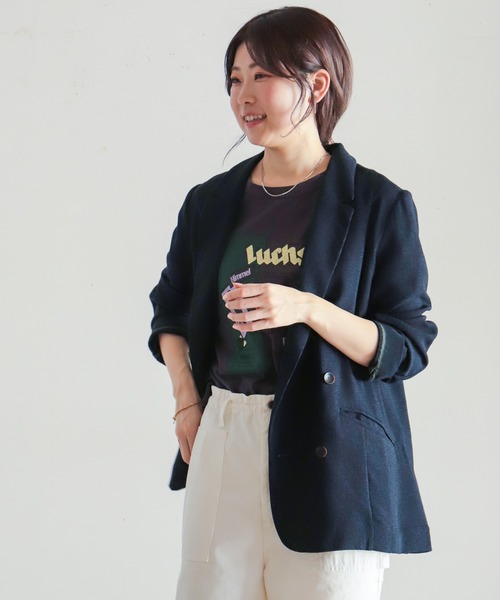 NOMBRE IMPAIR（ノンブルアンペール）の「サマーツィード　ダブルブレストジャケット（テーラードジャケット・レディース・ベージュ/ネイビー・FREE）」の2枚目の写真