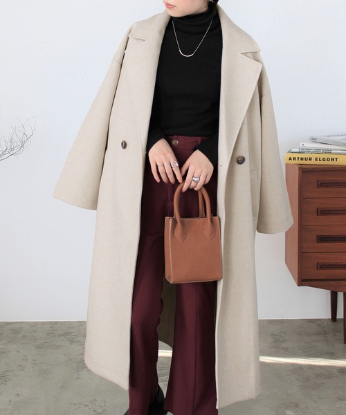 GeeRA（ジーラ）の「ニットモッササイドスリットロングコート（その他アウター・レディース・ブラック/ブラウン/ブルー/アイボリー・MEDIUM）」の2枚目の写真