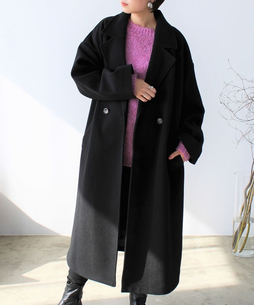 GeeRA（ジーラ）の「ニットモッササイドスリットロングコート（その他アウター・レディース・ブラック/ブラウン/ブルー/アイボリー・MEDIUM）」の3枚目の写真