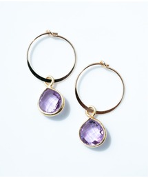 【Meach.】14kgfマロンカット天然石の2wayミニフープピアス