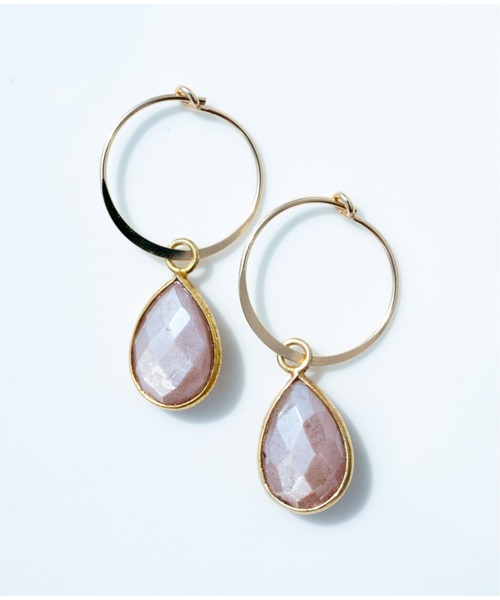 Meach 14kgfマロンカット天然石の2wayミニフープピアス