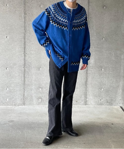 y/m by れぽすけ(イムバイレポスケ)の「ノルディック柄クルーネックオーバーニットカーデ(カーディガン/ボレロ・メンズ・ベージュ/ブルー・MEDIUM/LARGE)」の22枚目の写真
