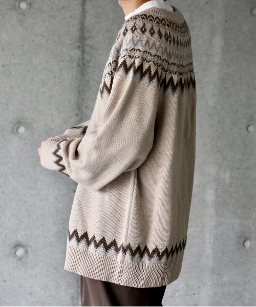 y/m by れぽすけ(イムバイレポスケ)の「ノルディック柄クルーネックオーバーニットカーデ(カーディガン/ボレロ・メンズ・ベージュ/ブルー・MEDIUM/LARGE)」の6枚目の写真