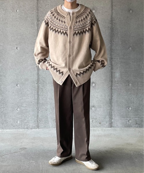 y/m by れぽすけ(イムバイレポスケ)の「ノルディック柄クルーネックオーバーニットカーデ(カーディガン/ボレロ・メンズ・ベージュ/ブルー・MEDIUM/LARGE)」の11枚目の写真