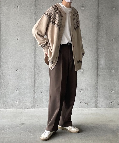 y/m by れぽすけ(イムバイレポスケ)の「ノルディック柄クルーネックオーバーニットカーデ(カーディガン/ボレロ・メンズ・ベージュ/ブルー・MEDIUM/LARGE)」の9枚目の写真