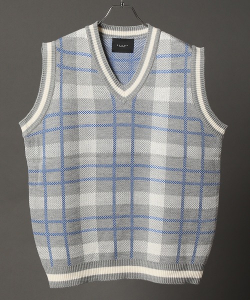 CORPUS　SELECT（コーパストーキョー）の「Oversized Tartan Knit Vest/ビッグシルエット タータンチェック ニットベスト（ベスト・メンズ・ホワイト/ベージュ/グレー/グリーン・FREE）」の12枚目の写真
