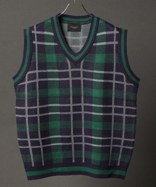 CORPUS　SELECT（コーパストーキョー）の「Oversized Tartan Knit Vest/ビッグシルエット タータンチェック ニットベスト（ベスト・メンズ・ホワイト/ベージュ/グレー/グリーン・FREE）」の18枚目の写真