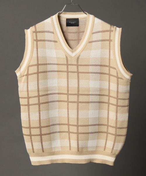 CORPUS　SELECT（コーパストーキョー）の「Oversized Tartan Knit Vest/ビッグシルエット タータンチェック ニットベスト（ベスト・メンズ・ホワイト/ベージュ/グレー/グリーン・FREE）」の15枚目の写真