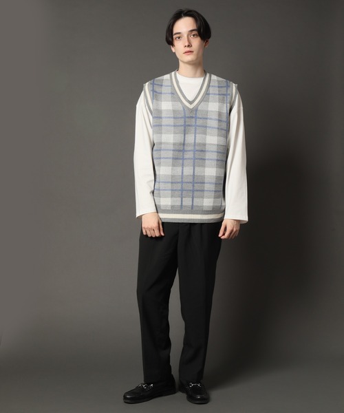 CORPUS　SELECT（コーパストーキョー）の「Oversized Tartan Knit Vest/ビッグシルエット タータンチェック ニットベスト（ベスト・メンズ・ホワイト/ベージュ/グレー/グリーン・FREE）」の22枚目の写真