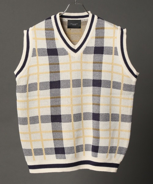CORPUS　SELECT（コーパストーキョー）の「Oversized Tartan Knit Vest/ビッグシルエット タータンチェック ニットベスト（ベスト・メンズ・ホワイト/ベージュ/グレー/グリーン・FREE）」の9枚目の写真