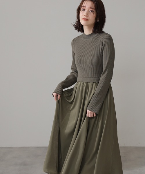 N.(N. Natural Beauty Basic)(エヌエヌナチュラルビューティーベーシック)の「◆布帛ドッキングワンピース(ワンピース・レディース・ベージュ/カーキ/グレー系・MEDIUM)」の3枚目の写真