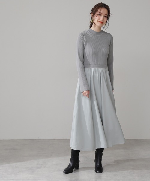 N.(N. Natural Beauty Basic)(エヌエヌナチュラルビューティーベーシック)の「◆布帛ドッキングワンピース(ワンピース・レディース・ベージュ/カーキ/グレー系・MEDIUM)」の4枚目の写真