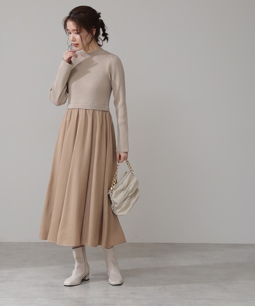 N.(N. Natural Beauty Basic)(エヌエヌナチュラルビューティーベーシック)の「◆布帛ドッキングワンピース(ワンピース・レディース・ベージュ/カーキ/グレー系・MEDIUM)」の6枚目の写真