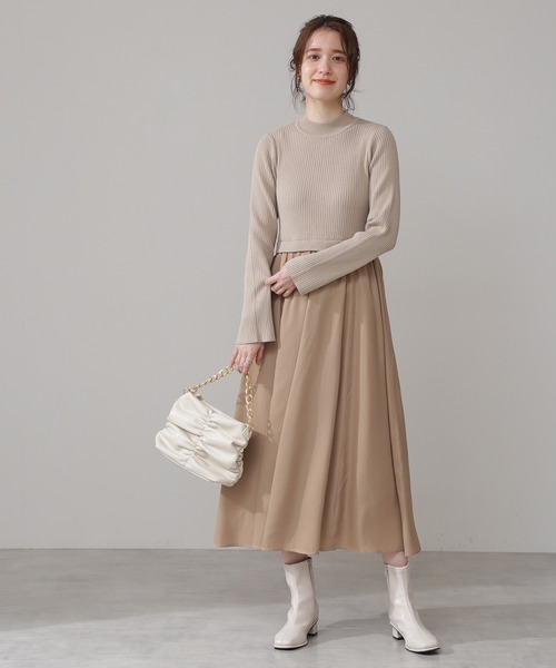 N.(N. Natural Beauty Basic)(エヌエヌナチュラルビューティーベーシック)の「◆布帛ドッキングワンピース(ワンピース・レディース・ベージュ/カーキ/グレー系・MEDIUM)」の7枚目の写真