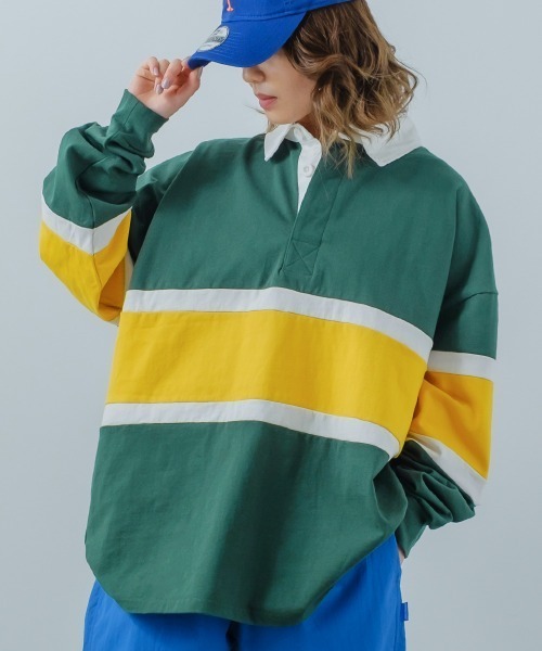 improves(インプローブス)の「ヘビーウェイト 切り替え オーバーサイズ ラガーシャツ(ポロシャツ・メンズ・ネイビー/ブラウン/グリーン/ブルーグレー/ブラック・MEDIUM/LARGE)」の4枚目の写真