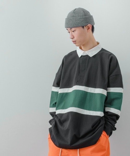 improves(インプローブス)の「ヘビーウェイト 切り替え オーバーサイズ ラガーシャツ(ポロシャツ・メンズ・ネイビー/ブラウン/グリーン/ブルーグレー/ブラック・MEDIUM/LARGE)」の19枚目の写真