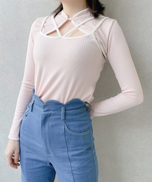 lilLilly(リルリリー)の「バイカラーアンサンブルトップス(Tシャツ/カットソー・レディース・ホワイト/ブラック/ピンク/ミント・FREE)」の4枚目の写真