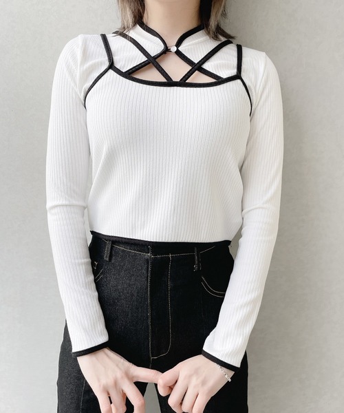 lilLilly(リルリリー)の「バイカラーアンサンブルトップス(Tシャツ/カットソー・レディース・ホワイト/ブラック/ピンク/ミント・FREE)」の5枚目の写真