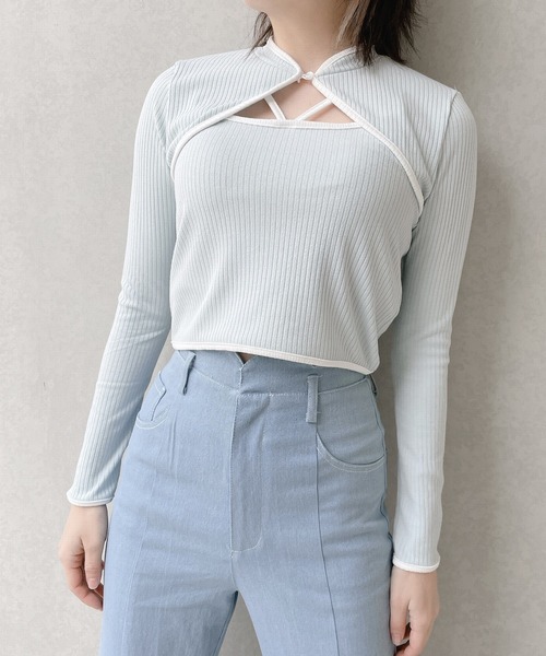 lilLilly(リルリリー)の「バイカラーアンサンブルトップス(Tシャツ/カットソー・レディース・ホワイト/ブラック/ピンク/ミント・FREE)」の6枚目の写真