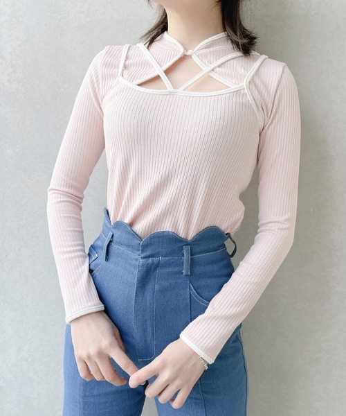 lilLilly(リルリリー)の「バイカラーアンサンブルトップス(Tシャツ/カットソー・レディース・ホワイト/ブラック/ピンク/ミント・FREE)」の9枚目の写真