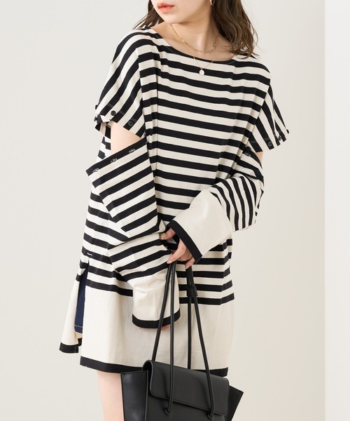 Chico（チコ）の「転換ボーダー肩ボタン開きロンT（Tシャツ/カットソー・レディース・ホワイト/ピンク/ホワイト系その他2/ピンク系その他2・FREE）」の12枚目の写真