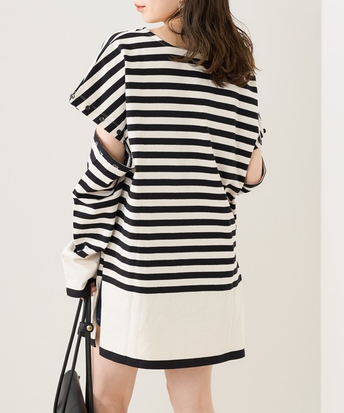 Chico（チコ）の「転換ボーダー肩ボタン開きロンT（Tシャツ/カットソー・レディース・ホワイト/ピンク/ホワイト系その他2/ピンク系その他2・FREE）」の5枚目の写真