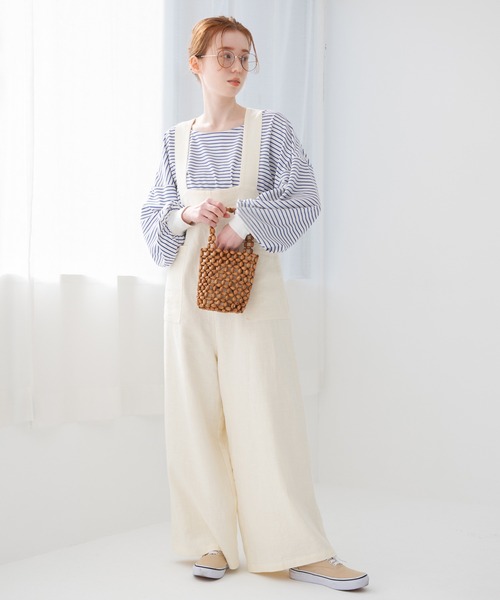 Crisp（クリスプ）の「ナチュラルワイドサロペット（サロペット/オーバーオール・レディース・ホワイト/ブラック・FREE）」の14枚目の写真