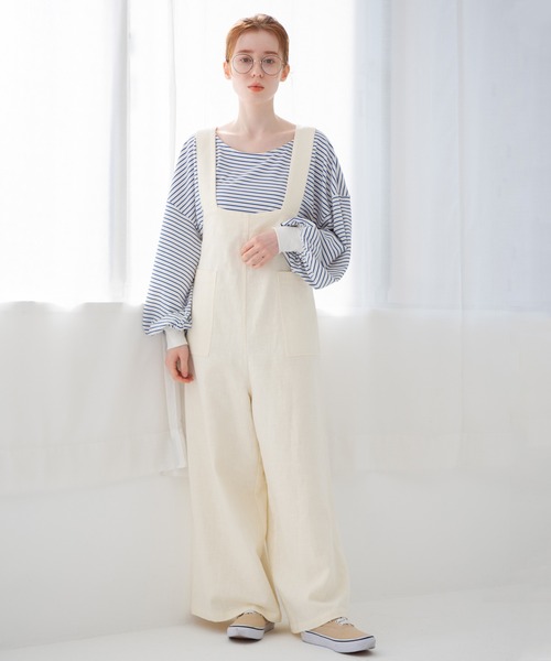 Crisp（クリスプ）の「ナチュラルワイドサロペット（サロペット/オーバーオール・レディース・ホワイト/ブラック・FREE）」の17枚目の写真