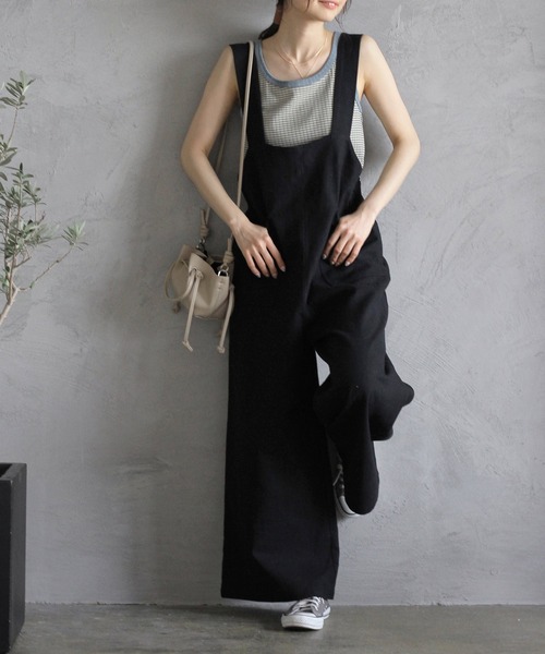 Crisp（クリスプ）の「ナチュラルワイドサロペット（サロペット/オーバーオール・レディース・ホワイト/ブラック・FREE）」の6枚目の写真