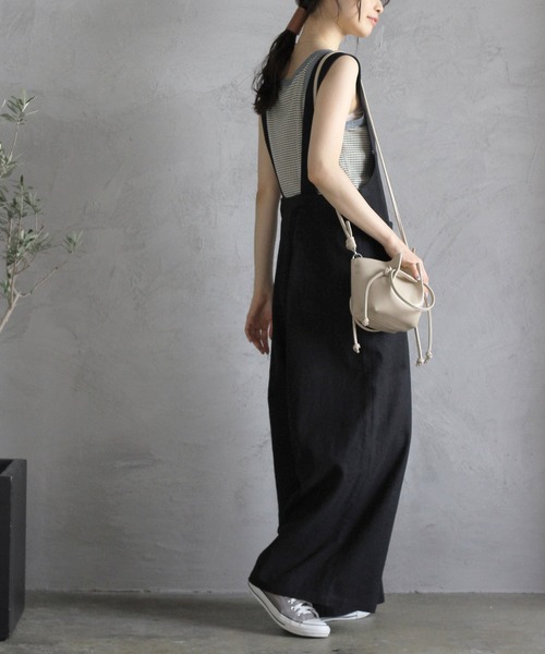 Crisp（クリスプ）の「ナチュラルワイドサロペット（サロペット/オーバーオール・レディース・ホワイト/ブラック・FREE）」の7枚目の写真