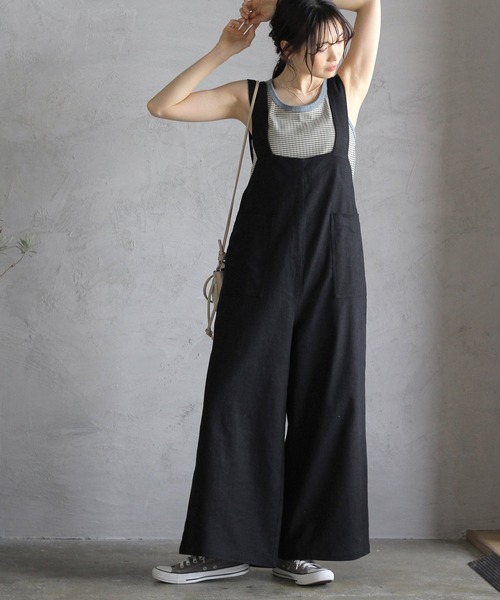 Crisp（クリスプ）の「ナチュラルワイドサロペット（サロペット/オーバーオール・レディース・ホワイト/ブラック・FREE）」の8枚目の写真