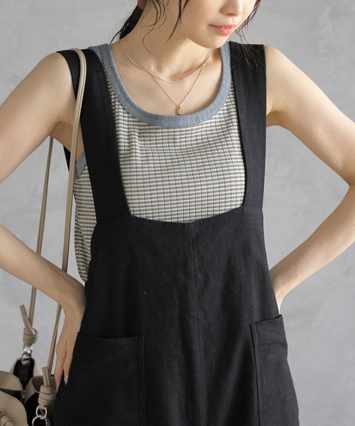 Crisp（クリスプ）の「ナチュラルワイドサロペット（サロペット/オーバーオール・レディース・ホワイト/ブラック・FREE）」の10枚目の写真