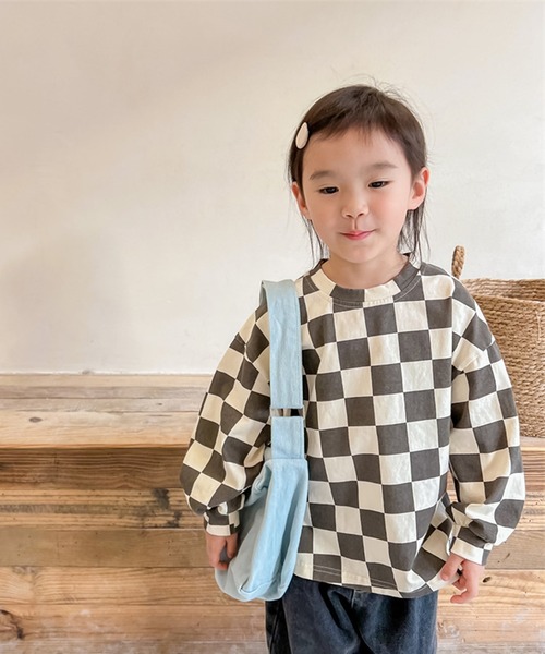 aimoha（アイモハ）の「aimoha-KIDS- ブロックチェック柄カットソートップス（シャツ/ブラウス・キッズ・ブラウン/グレー・90/100/110/120/80/130）」の6枚目の写真