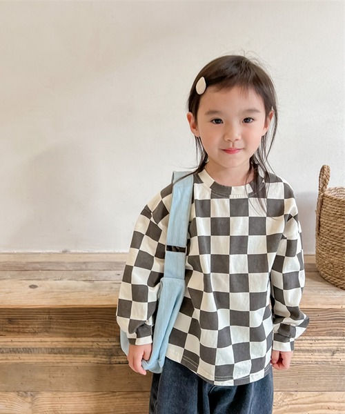 aimoha（アイモハ）の「aimoha-KIDS- ブロックチェック柄カットソートップス（シャツ/ブラウス・キッズ・ブラウン/グレー・90/100/110/120/80/130）」の7枚目の写真