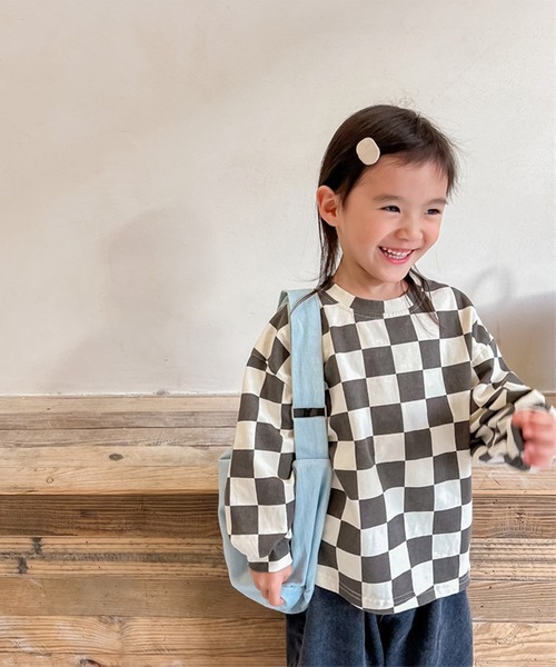 aimoha（アイモハ）の「aimoha-KIDS- ブロックチェック柄カットソートップス（シャツ/ブラウス・キッズ・ブラウン/グレー・90/100/110/120/80/130）」の8枚目の写真