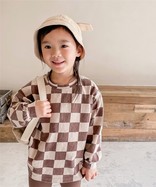 aimoha（アイモハ）の「aimoha-KIDS- ブロックチェック柄カットソートップス（シャツ/ブラウス・キッズ・ブラウン/グレー・90/100/110/120/80/130）」の12枚目の写真