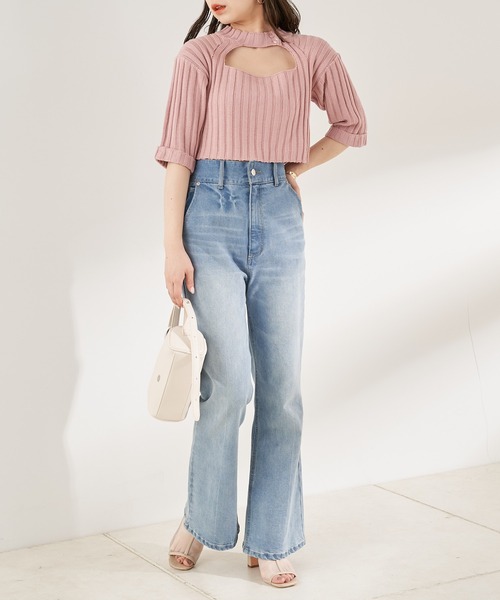 Chico（チコ）の「ショート丈前開きチョーカー風ニット（ニット/セーター・レディース・ブラック/ピンク/ブルー/アイボリー・FREE）」の12枚目の写真