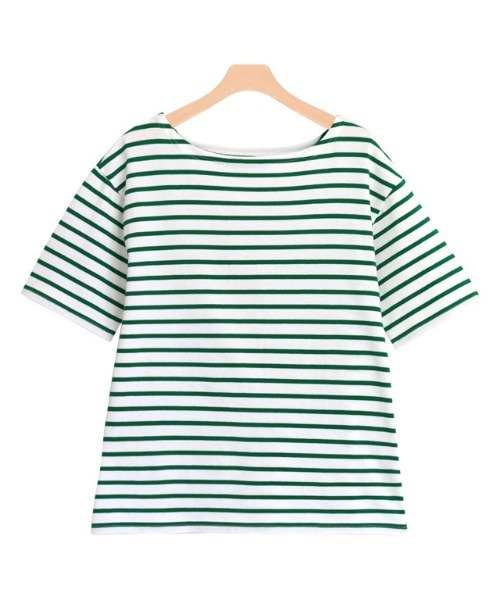 Pierrot（ピエロ）の「カラーボーダーTシャツ（Tシャツ/カットソー・レディース・ラベンダー/ホワイト×グリーン/ホワイト×ブラック/ホワイト×パープル・L/M）」の2枚目の写真