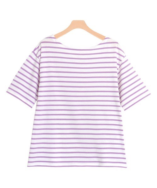 Pierrot（ピエロ）の「カラーボーダーTシャツ（Tシャツ/カットソー・レディース・ラベンダー/ホワイト×グリーン/ホワイト×ブラック/ホワイト×パープル・L/M）」の4枚目の写真