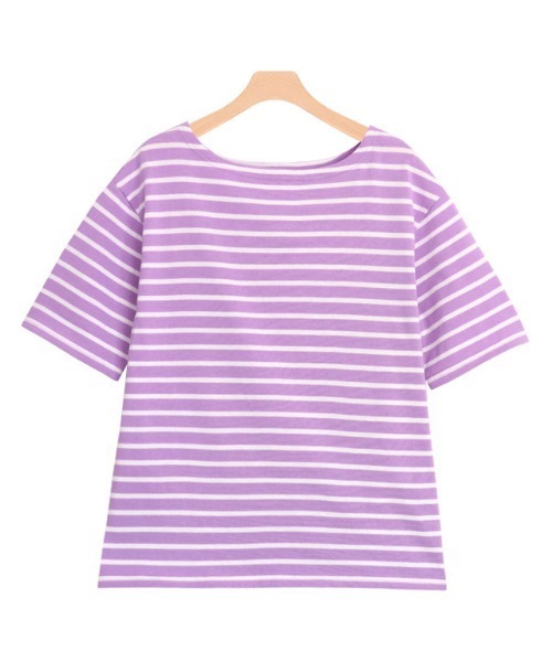 Pierrot（ピエロ）の「カラーボーダーTシャツ（Tシャツ/カットソー・レディース・ラベンダー/ホワイト×グリーン/ホワイト×ブラック/ホワイト×パープル・L/M）」の14枚目の写真