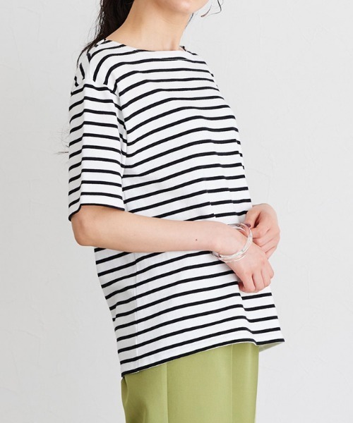 Pierrot（ピエロ）の「カラーボーダーTシャツ（Tシャツ/カットソー・レディース・ラベンダー/ホワイト×グリーン/ホワイト×ブラック/ホワイト×パープル・L/M）」の8枚目の写真