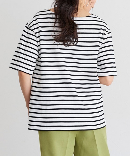 Pierrot（ピエロ）の「カラーボーダーTシャツ（Tシャツ/カットソー・レディース・ラベンダー/ホワイト×グリーン/ホワイト×ブラック/ホワイト×パープル・L/M）」の9枚目の写真