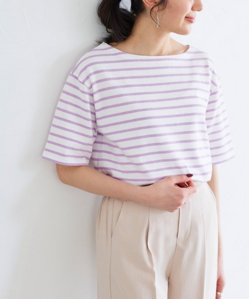 Pierrot（ピエロ）の「カラーボーダーTシャツ（Tシャツ/カットソー・レディース・ラベンダー/ホワイト×グリーン/ホワイト×ブラック/ホワイト×パープル・L/M）」の16枚目の写真