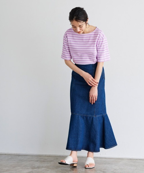 Pierrot（ピエロ）の「カラーボーダーTシャツ（Tシャツ/カットソー・レディース・ラベンダー/ホワイト×グリーン/ホワイト×ブラック/ホワイト×パープル・L/M）」の17枚目の写真