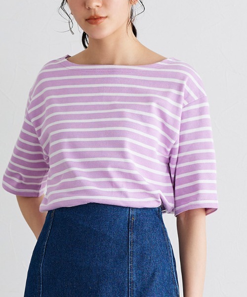 Pierrot（ピエロ）の「カラーボーダーTシャツ（Tシャツ/カットソー・レディース・ラベンダー/ホワイト×グリーン/ホワイト×ブラック/ホワイト×パープル・L/M）」の18枚目の写真