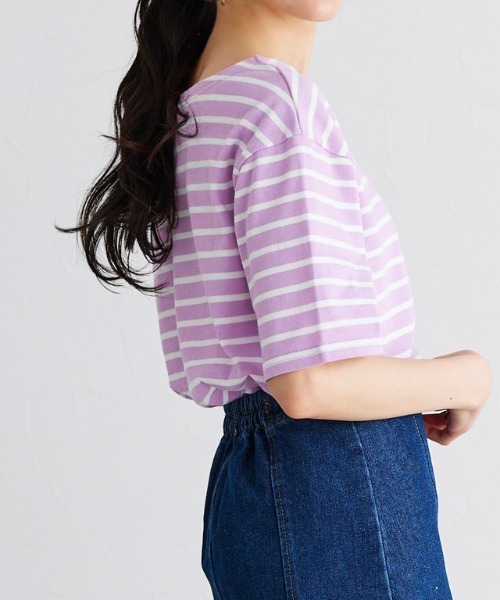 Pierrot（ピエロ）の「カラーボーダーTシャツ（Tシャツ/カットソー・レディース・ラベンダー/ホワイト×グリーン/ホワイト×ブラック/ホワイト×パープル・L/M）」の20枚目の写真