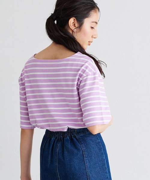 Pierrot（ピエロ）の「カラーボーダーTシャツ（Tシャツ/カットソー・レディース・ラベンダー/ホワイト×グリーン/ホワイト×ブラック/ホワイト×パープル・L/M）」の21枚目の写真