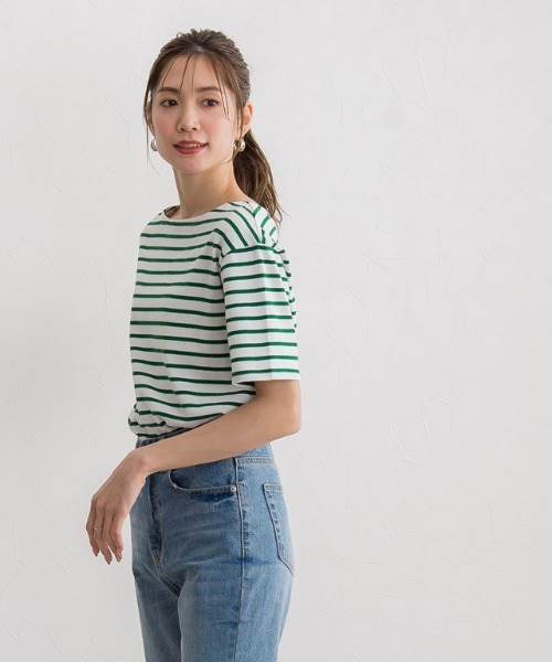 Pierrot（ピエロ）の「カラーボーダーTシャツ（Tシャツ/カットソー・レディース・ラベンダー/ホワイト×グリーン/ホワイト×ブラック/ホワイト×パープル・L/M）」の22枚目の写真