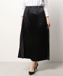 サテンカラーロングプリーツスカート[M3598]