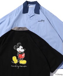 FREAK'S STORE | WEB限定【DISNEY/ディズニー ミッキーマウス】 別注  ビッグシルエット ワンポイント刺繍 バックプリントオープンカラーシャツ/クレリック/ワークシャツ(シャツ/ブラウス)
